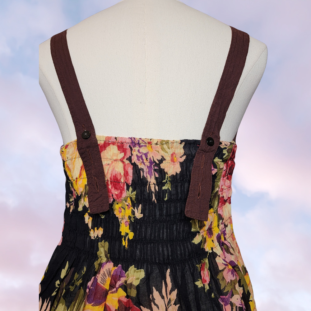 Floral Lightweight V-Neck Black Pink Brown Cream Yellow Sun Tank Summer Dress - Picture 5 of 6
